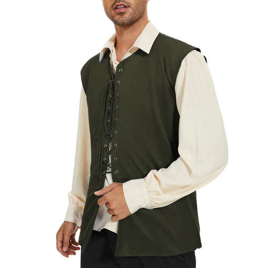 Zando Mens Pirate Vest Pirate Costume Renaissance Vest Renaissance Costume Medieval Vest Men Medieval Costume Viking Costume Men Medieval Steampunk Gothic Waistcoat Green X-Large