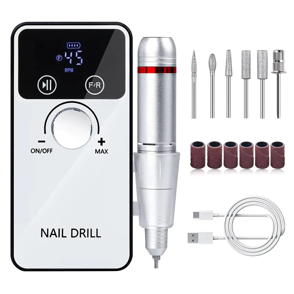 ZUAN TIME 45000RPM Electric Nail Drill Professional Portable Cordless Electric Nail File Nail Drill Kit with 6 Drill Bits & Sanding Bands E File for Acrylic & Gel Nails Nail Salon & Home Use