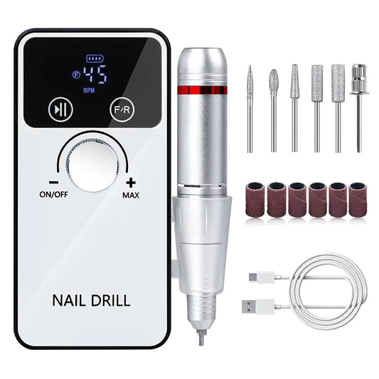 ZUAN TIME 45000RPM Electric Nail Drill Professional Portable Cordless Electric Nail File Nail Drill Kit with 6 Drill Bits & Sanding Bands E File for Acrylic & Gel Nails Nail Salon & Home Use